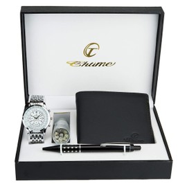 BELLOS Gift Box Men's Watch, Wallet, Torch Light, Pen, White, 40, Classic, White, 40, Classic