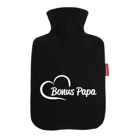 Huuraa Wärmflasche Bonus Papa Herz Geschenk 1,8 Liter Black Classic Veloursbezug Bonus Papa Präsent