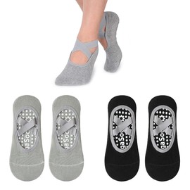 ZKSXOA 2 Pairs Non-Slip Yoga Socks, Pilates Socks with Straps, Dance Socks for Women, Gym Socks, Fall Prevention Grip Socks, for Pilates, Fitness, Ballet, Home Workout