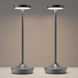 YHT Cordless Table Lamp Rechargeable,6000mAh Battery Operated LED Desk Lamp,Portable Outdoor Waterproof 3-Color Touch Dimmable Table Lights for Dining/Patio/Restaurant/Home (Grey-2P)