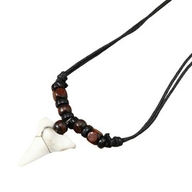 COLORFUL BLING Shark Tooth Pendant Necklaces Shark Teeth Wax Rope Necklace Summer Beach Resin Tooth Shaped Pendant Surfer Leather Necklaces for Women Men-C Brown