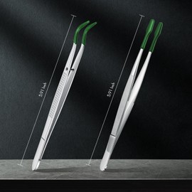 2 Piece Tweezers with Rubber Tips Set - Bent and Straight Flat Tips Tweezers PVC Coated for Stamp Coins Jewelry Crafts, Electronics(Silver, Green)