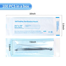 Annhua Self Seal Sterilization Pouch 3.5 10", Dental Sterilization Bags 100 PCS for Dental Tools, Nail Toolkits