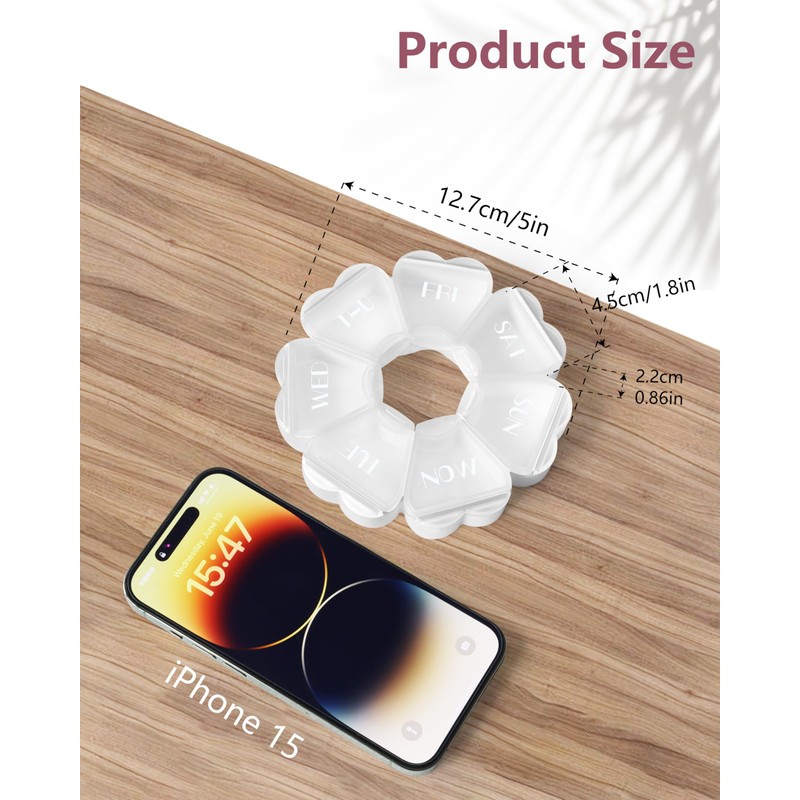FHORAIN Weekly Pill Organiser, Cute, 7 Day, Large Compartments, Portable