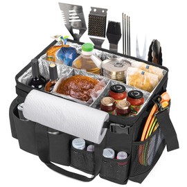 HODRANT Large Grill Utensil Caddy with Paper Towel Holder, Outdoor Picnic Bag Organizer for BBQ Supplies Tool, Tailgating Accessory Basket Camping Gear Must Haves for Cook Essentials, Black, Bag Only