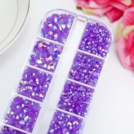 Towenm B7000 Jewelry Adhesive Glue with Rhinestones for Crafts, 4000PCS Violet AB Flatback Gems Rhinestones with Tweezer Picker Pencil Clear Glue for DIY Clothes Fabric Shoes Jewelry Making Nail Art