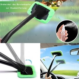 thirei Windschutzscheibenreiniger, Auto Scheibenreiniger mit 4 Mikrofaserpads, Mikrofaser Reiniger Schwenkbar, Auto Fensterwischer Kit, Autowaschbürste, Teleskopstiel Set