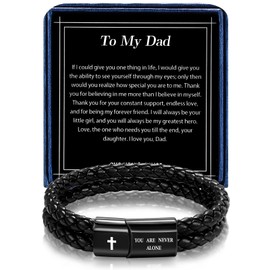 Alissl Men's Leather Bracelet with Cross Bible Verse, Double Layer Black Leather Bracelet for Men, Christian Religious Inspirational Graduation Gift for Him Men Dad Husband