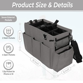 Blue Lilly Large Capacity Durable Cleaning Caddy Bag with Adjustable Straps - Cleaning Bags for Housekeepers, Gray Color, Easy to Assemble & Clean - The Ultimate Cleaning Bag Solution