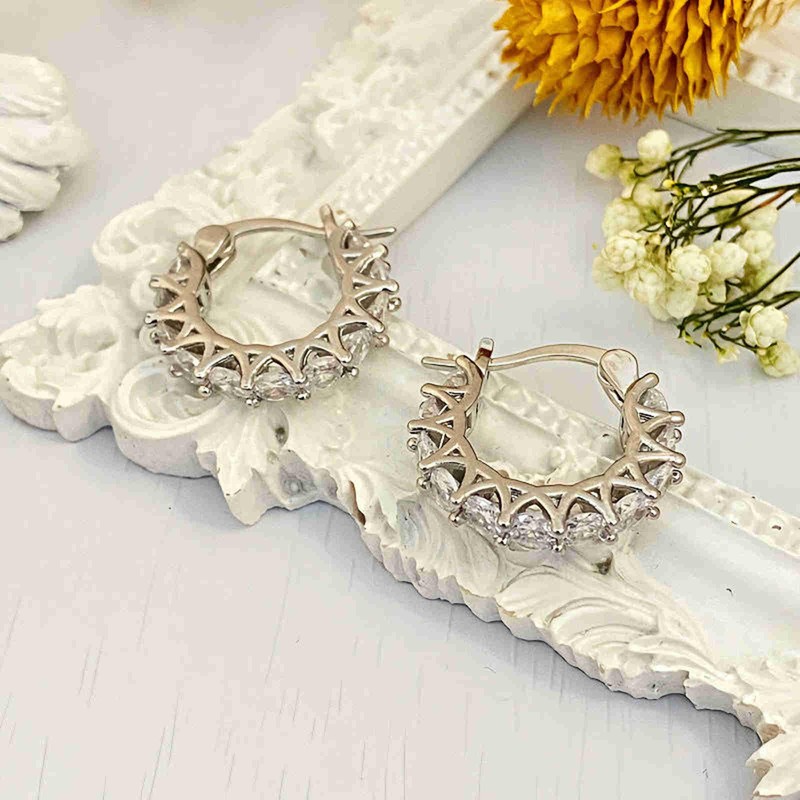 HUGE TOMATO U-shaped Hoop Earrings Zircon Lace Earrings with S925