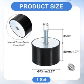 uxcell M12 Rubber Mounts, 1Pcs 73x50mm(DxH) Rubber Cylindrical Anti Vibration Isolator Shock Absorber with Lock Nut for Car Bobbin Generator Air Compressors