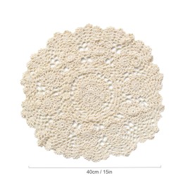 kilofly Crochet Cotton Lace Table Placemats Doilies Value Pack, 4pc, Rosary, Beige, 15 inch