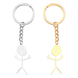 HJJMN Set of 2 Stickman Key Chains – Gold & Silver – Modern Design Car Decoration Gift Unisex