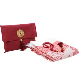 Prien Muslim Prayer Rug with Tasbih and Portable Bag, Muslim Gift for Women Men, Mubarak Islamic Box, Soft Mat Islam Gifts Set, Turkish Sajadah for Ramadan, Eid, Hajj, Travel, Pray (Red)