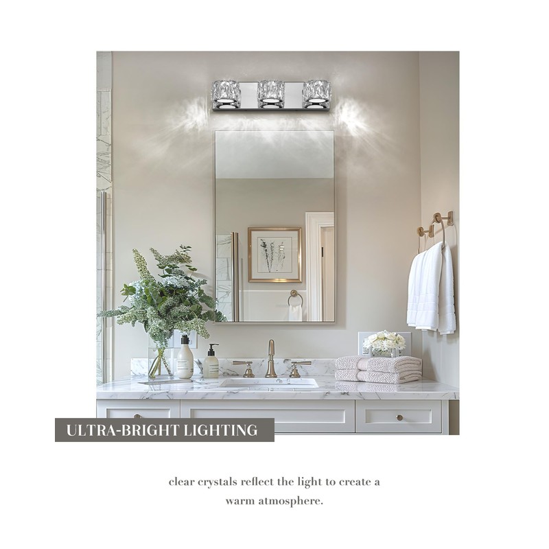 Cargifak LED Crystal Bathroom Light Fixtures, 3-Light Vanity Lights, Bathroom