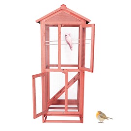 LONABR Wooden Aviary House Bird Cage Large Vertical Play House with Waterproof Roof Perches Ladder and Removable Trays for Outdoor Indoor