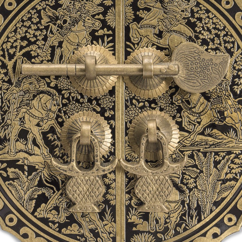 "Six Horses" Brass Cabinet Face Plate Backplate Set – 5.5",