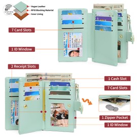 GAEKEAO Wallets for Women RFID Blocking Medium Bifold Ladies Wallet Vegan Leather Floral Card Holder Purse Zipper Coin Pocket