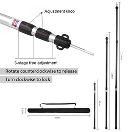 Tiandirenhe 2pcs Tarp Poles Heavy Duty Adjustable, 95-234cm Camping Tent Poles, Thicken Aluminum Alloy Tent Pole Support Rods Beach Shelter Tarp Awning Poles Set for Hiking Camping, Black