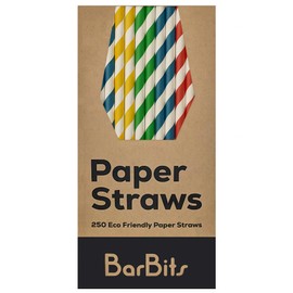 BarBits Striped Paper Drinking Straws Pack of 250 - Mixed Colours, Biodegradable & Recyclable Paper Drinking Straws, Ideal for Cold and Hot Drinks