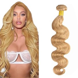 Hxxcoup Human Hair Bundles, Sew-in Bundles, Human Hair, Body Wave, Real Hair Wefts for Sewing in, #27 Blonde Double Weft Extensions for Women, Minimal, Smell, Minimal Tangle, 28 Inches (71 cm)