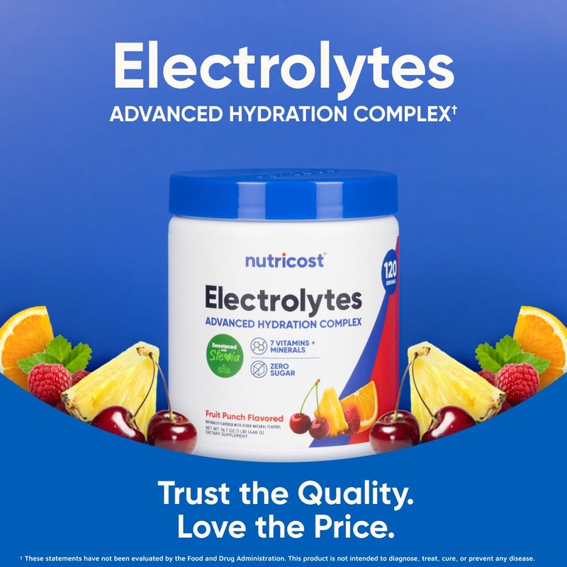 Nutricost Electrolyte Complex Powder (120 Servings, Fruit Punch) - Hydration