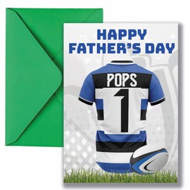 AK Giftshop Father's Day Rugby Card, Bath Jersey Design, Number 1 Theme, Sports Motif, A5 Size with Green Envelope (POPS)