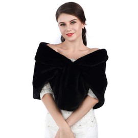 Handcess Women 1920 Bridal Wedding Faux Fur Scarf Wrap Black Bridal Fur Scarf Stole Fur Wraps and Scarves for Women -