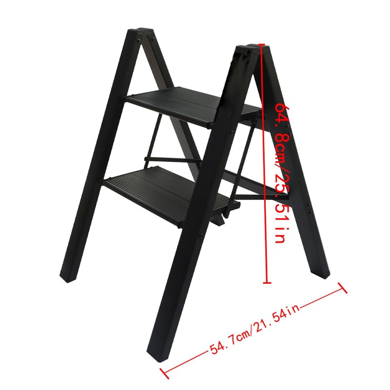 findmall 2 Steps Black Aluminum with Wide Treads Folding Step
