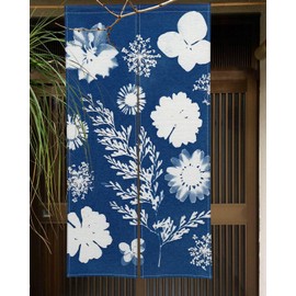 XMJJKUF Japanese Noren Doorway Curtain Window Treatment Door Tapestry Bloomy Flowers Printed Door Curtain for Privacy Partition Divider Kitchen Home Room Decorations 33.5" Width x 70.9" Long (Blue)