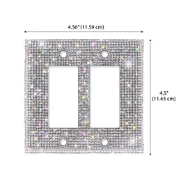 WIRESTER Set of 4 Silver Shiny Sparkle Bling Crystal Rhinestones Wall Plate Cover, 2-Gang Decorator Light Switch Cover