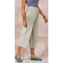 ECUPPER Women's Casual Loose Elastic Waist Cotton Trouser Cropped Wide Leg Pants Natural 0-4