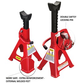 KEEAN Double Saftey Steel CAR Double Locking Jack Stand with Heavy Duty SELF Locking Ratchet Handle with Saftey PIN (3 TON)