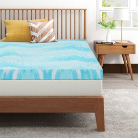 IULULU Mattress Topper, 4 Inch King Size Gel Memory Foam Bed Topper, Pressure Relief, CertiPUR-US Certified, Light Blue