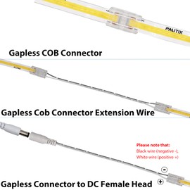COB LED Strip Connector Set for 8 mm Wide COB Strips 2 Pin, 4 Pieces Transparent Centre Connectors, 2 Pieces L-Shape, 1 Piece T-Shape and 4 Pieces Dual-End Extension Wires 15 cm with 1 Piece DC