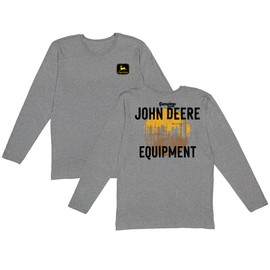 John Deere Mens Construction Scene Long Sleeve Tshirt in Heathered Charcoal Gray (US, Alpha, Large, Regular, Regular, Heathered Charcoal Gray)