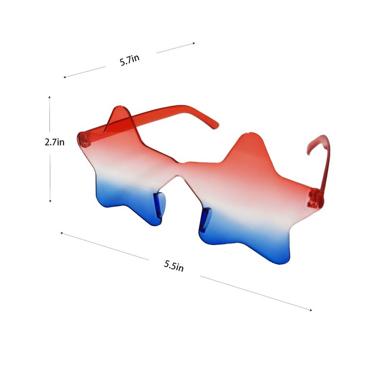 VIGUEUR 2PCS Star Shaped Sunglasses, Patriotic Rimless Design