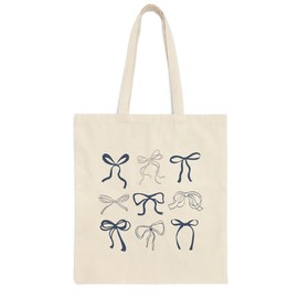 Blue Bow Tote Bag Sustainable Farmer's Market Totes Reusable Grocery Cotton Canvas Bag 14"Wx16"H(35cmx40cm) Color:Blue Bow