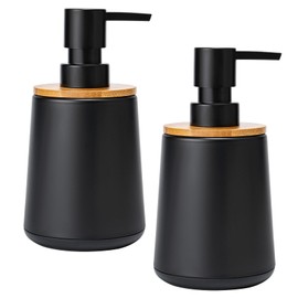 TOOZFO Soap Dispenser Plastic Bamboo with Pump Liquid Hand Lotion Dispenser for Shampoo Bathroom Kitchen 12 oz Black 2 Pack