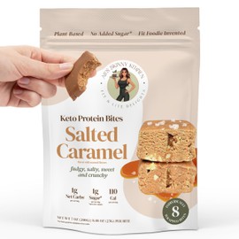 Keto High-Protein Bites - Plant-Based, Sugar-Free, Low-Carb Vegan Protein Snack Bars - Gluten-Free, Natural, Clean and Healthy - Salted Caramel Almond Flavor - Ali’s Skinny Kitchen (8 Count)