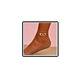 Dishowme Handcuffs Letters Anklet Boho Layered Freedom Foot Chain Lariat Annulus Summer Beach Barefoot Sandal Jewelry for Women (Gold)
