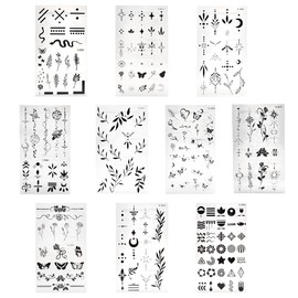 10 PCS Temporary Tattoos Fake provisional Tattoos Finger Stickers Small Temporary Tattoos for Women Semi Permanent Tattoos Last 1-2 Weeks Waterproof for Women Girls