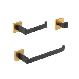 GERZWY Bathroom Hardware Accessories Sets Stainless Steel 3-Pieces - Robe Hook Toilet Paper Holder Towel Ring (Black & Gold)