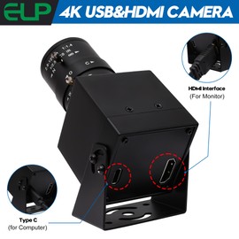ELP 4K USB HDMI USB Camera Manual Zoom Webcam Variable Focus PC Camera Mini Close-up Camera for Computer H.264 Telescope USB Security Camera 8mp IMX415 Industrial CCTV Camera (2.8-12mm 4X Zoom Lens)