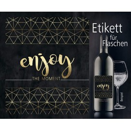 Bottle label, stickers, pack of 6, print with gold foil, bottle sticker, 9.0 x 10.5 cm, motif: Enjoy
