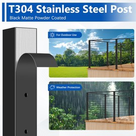 Zylorix 42" T304 Stainless Steel L-drilled Cable Railing Corner Post Black(Post 41"x2"x2"), 90° Drilled Railing Post with Cable Grommets, Fixed Top Mount for Corner Railing System