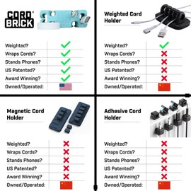 CordBrick 2pk Weighted Cord Holder for Nightstand - Phone Charger Cable Management for Travel, Phone Accessory, Stocking Stuffers for Adults - Multipurpose Gift for Home, Office, Silicone, Pink/Green