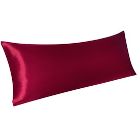 PiccoCasa 1 PC Satin Body Pillowcases for Hair and Skin, Luxury Silky Pillow Cover Luxury Long Satin Pillow Cases with Envelope Closure Burgundy 20"x60" (5ft)