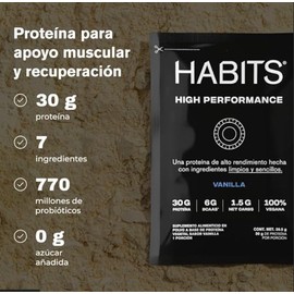 Habits Not Fancy Kitchen High Performance Proteína Vegana Polvo Sobres Sabor Vainilla Vegetal Por Porción Keto Friendly Libre Gluten Azúcares