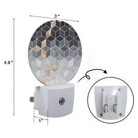 Axayaz Gradient Black Grey Cubes LED Night Light Marble Geometric Diamond Dusk to Dawn Round Lamp Auto Sensor for Bathroom Hallway Living Room